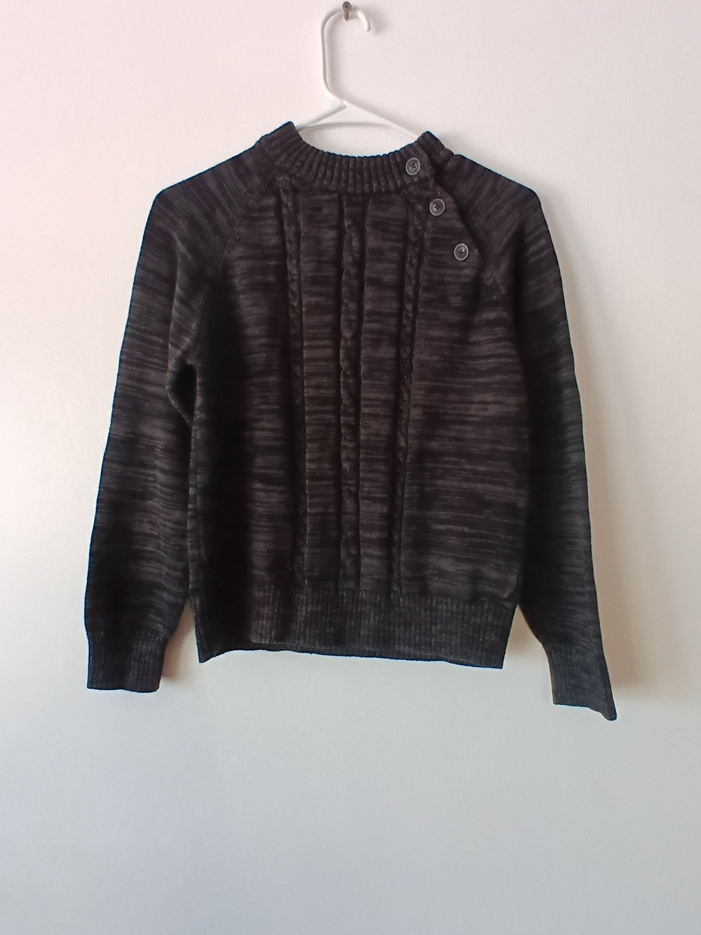 Nautica Kids Charcoal Marled Crewneck Sweater with Shoulder Buttons Sz. L